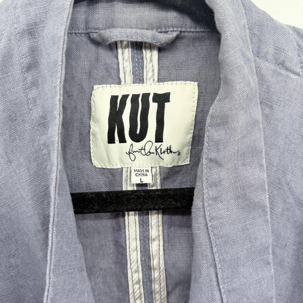 KUT from the Kloth Womens Linen Drape Front Jacket Blue Grey Size L KJ11701‎ - Picture 2 of 5